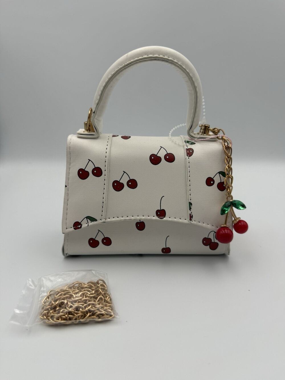 Willow & Ruby White Cherry Print Mini Handbag Crossbody Bag Charm NWT